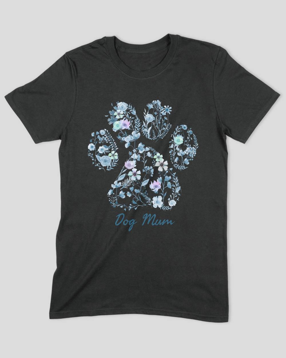 Blue Floral Paw Dog Mum T-Shirt