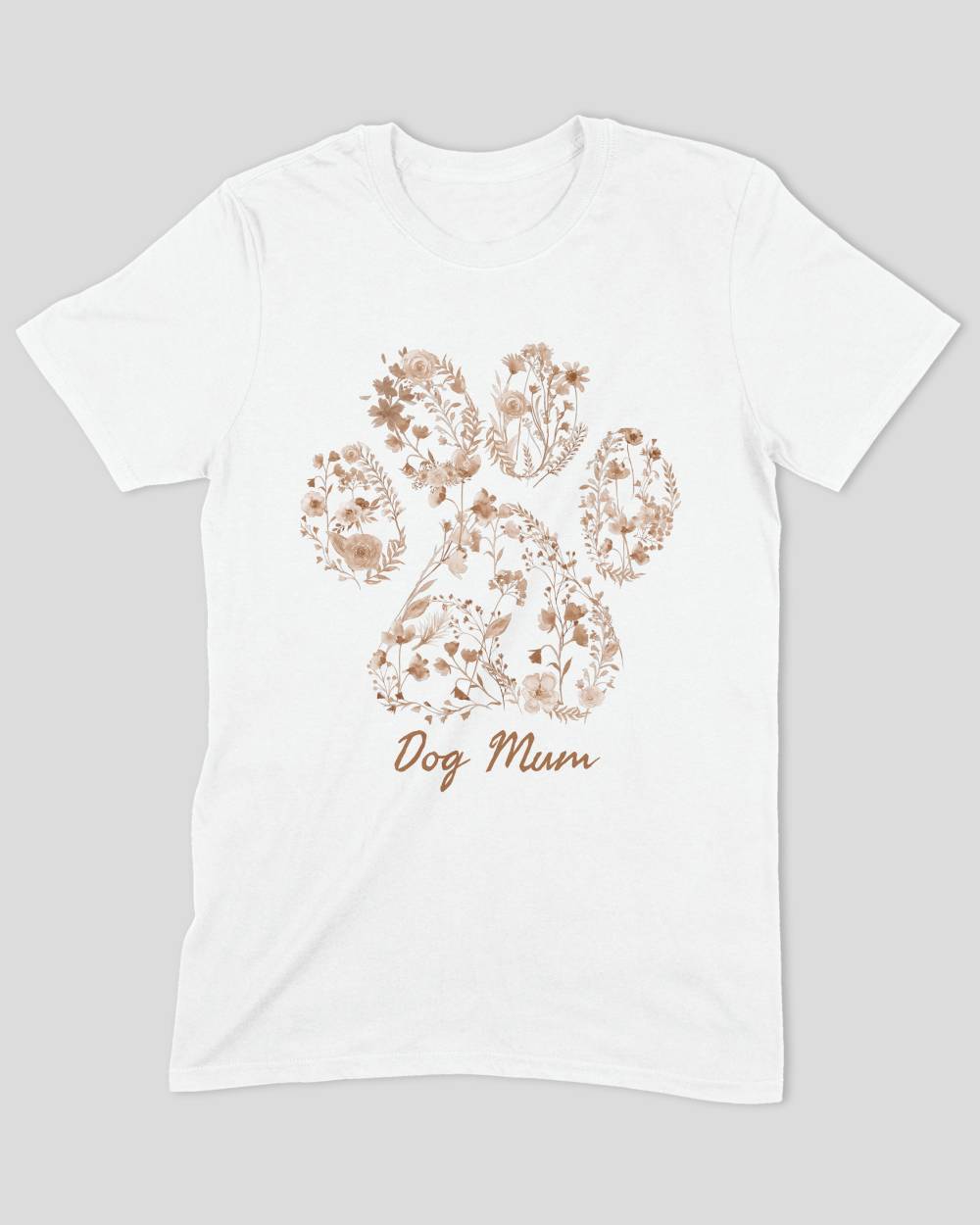 Brown Floral Paw Dog Mum T-Shirt