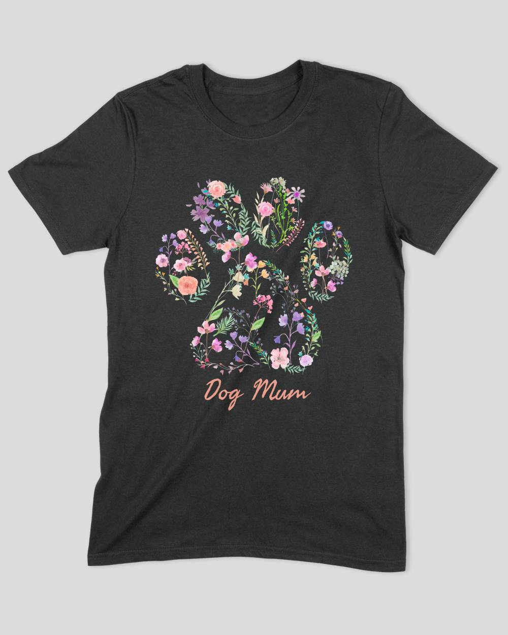 Multi Color Floral Paw Dog Mum T-Shirt