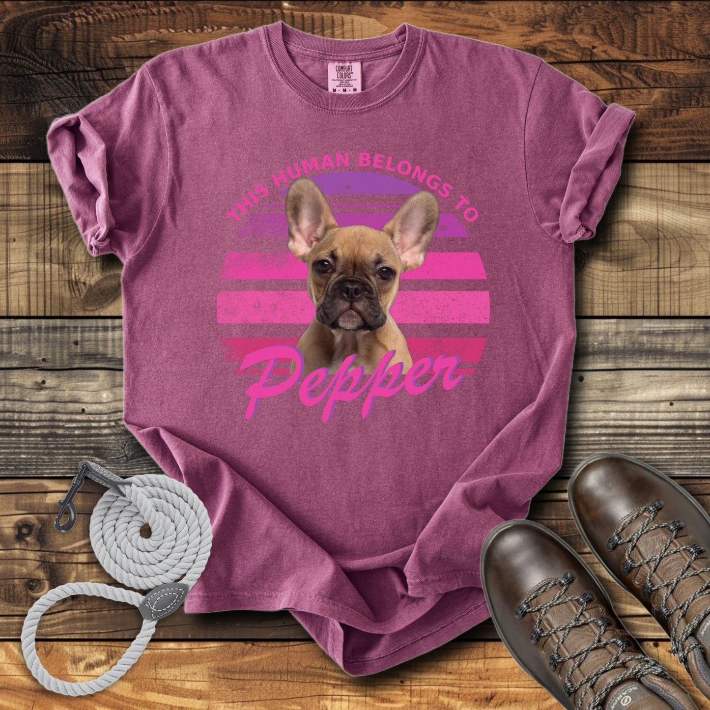 This Human Belongs To Me - Pink Sunset Personalized Dog T-Shirt