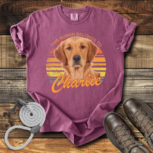This Human Belongs To Me - Orange Sunset Personalized Dog T-Shirt