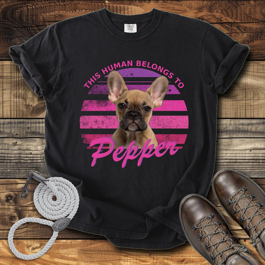This Human Belongs To Me - Pink Sunset Personalized Dog T-Shirt