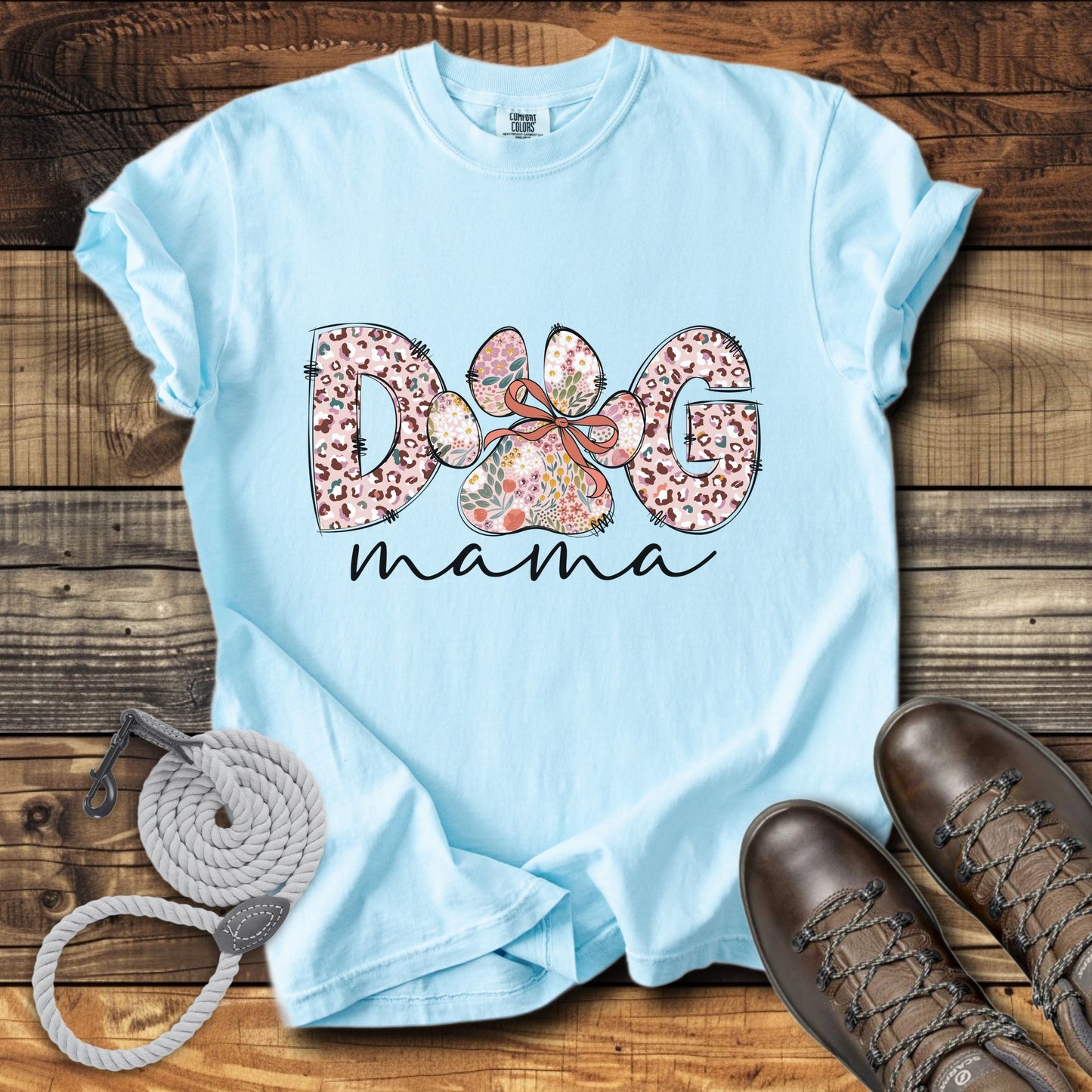 Dog Mama Pink Leopard & Wild Flowers T-Shirt