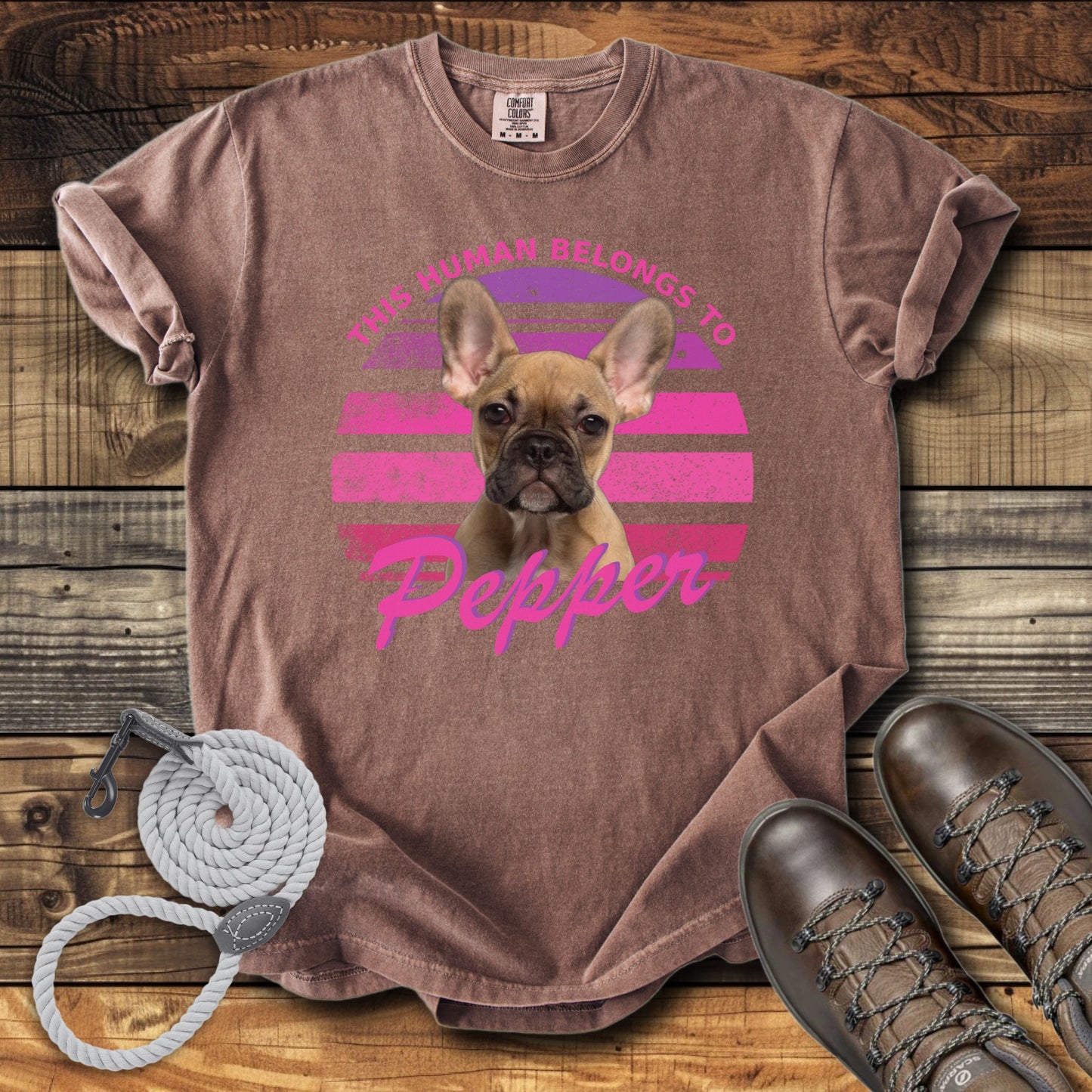 This Human Belongs To Me - Pink Sunset Personalized Dog T-Shirt