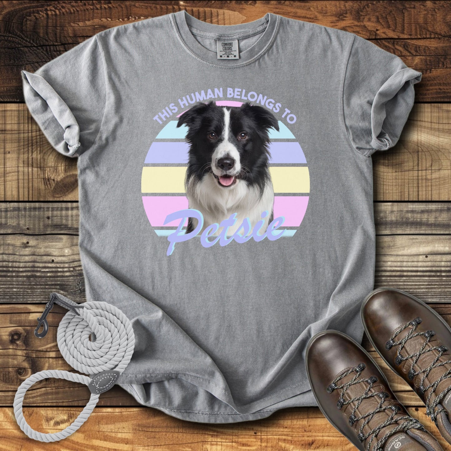 This Human Belongs To Me - Pastel Sunset Personalized Dog T-Shirt