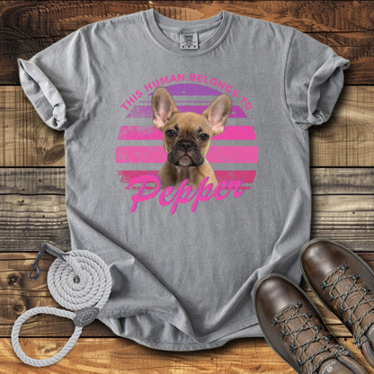 This Human Belongs To Me - Pink Sunset Personalized Dog T-Shirt