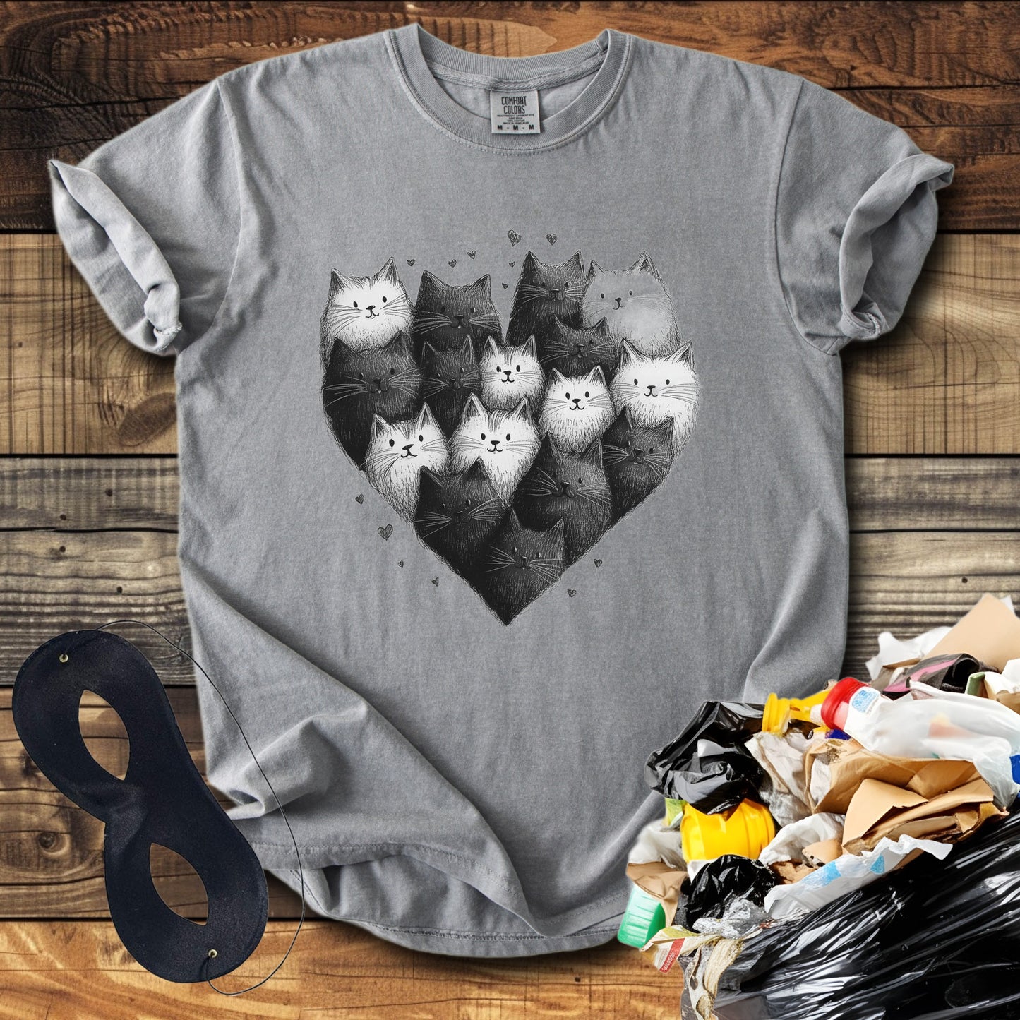 Black & White Cat Heart T-Shirt