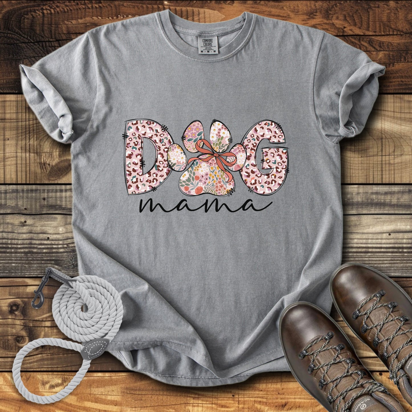 Dog Mama Pink Leopard & Wild Flowers T-Shirt