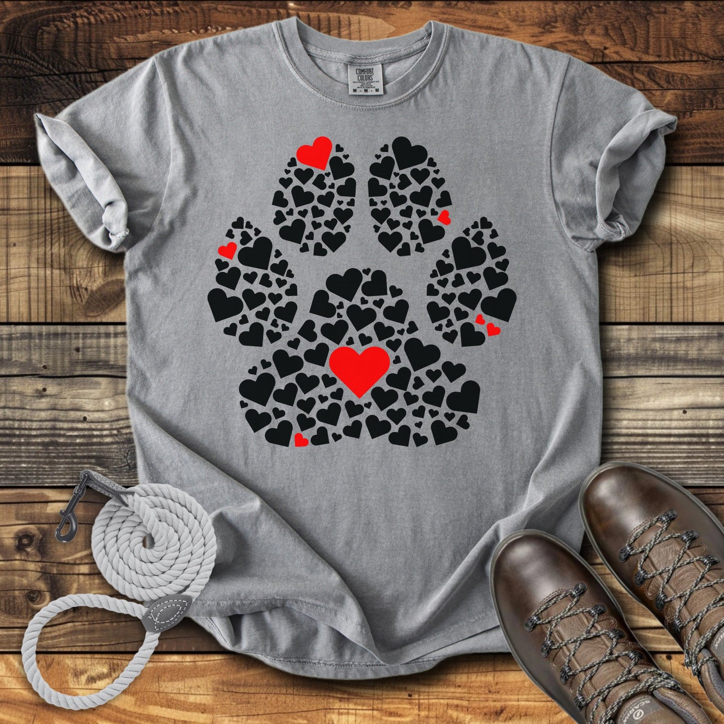 Paw Print With Red Hearts