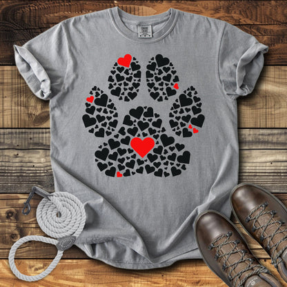 Paw Print With Red Hearts