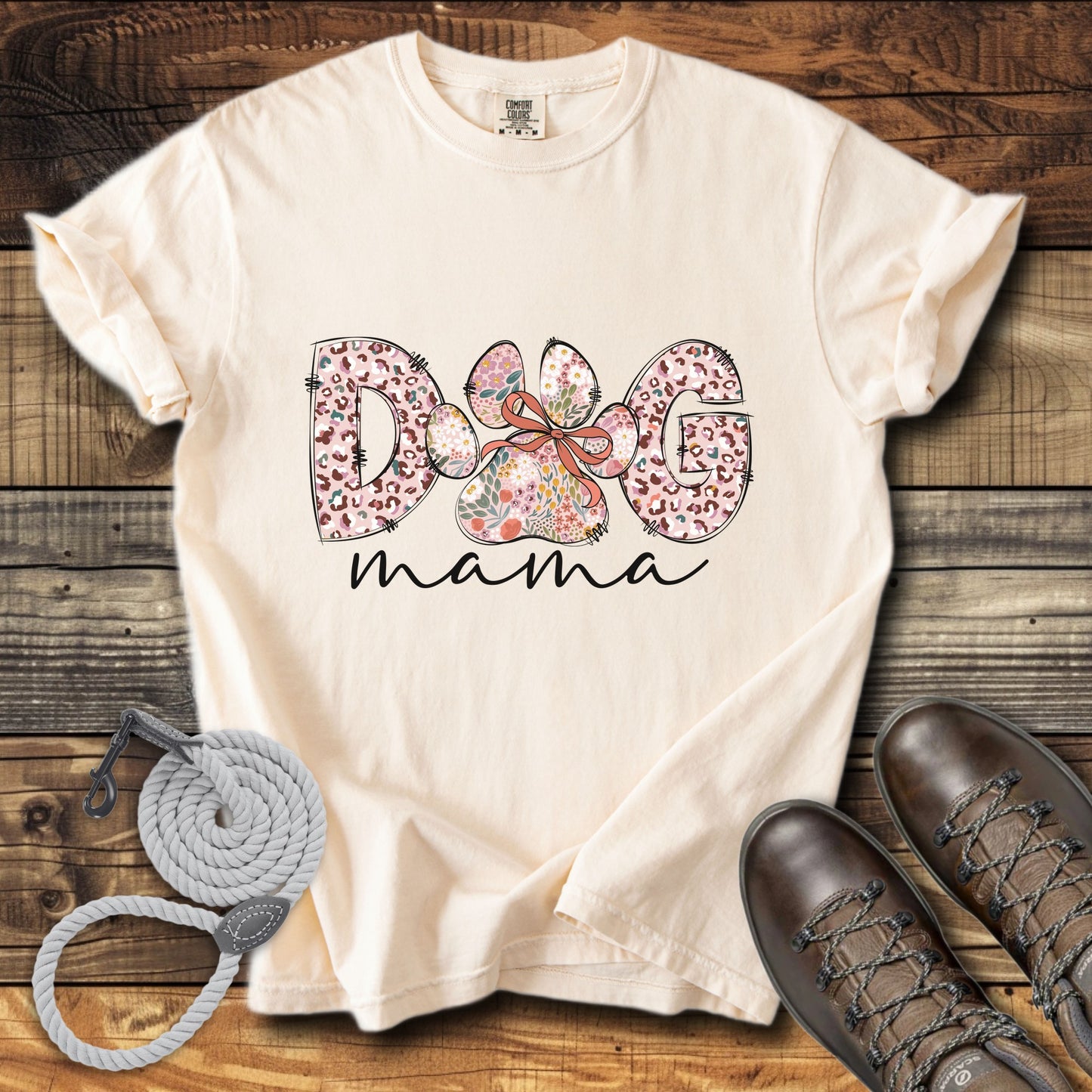Dog Mama Pink Leopard & Wild Flowers T-Shirt