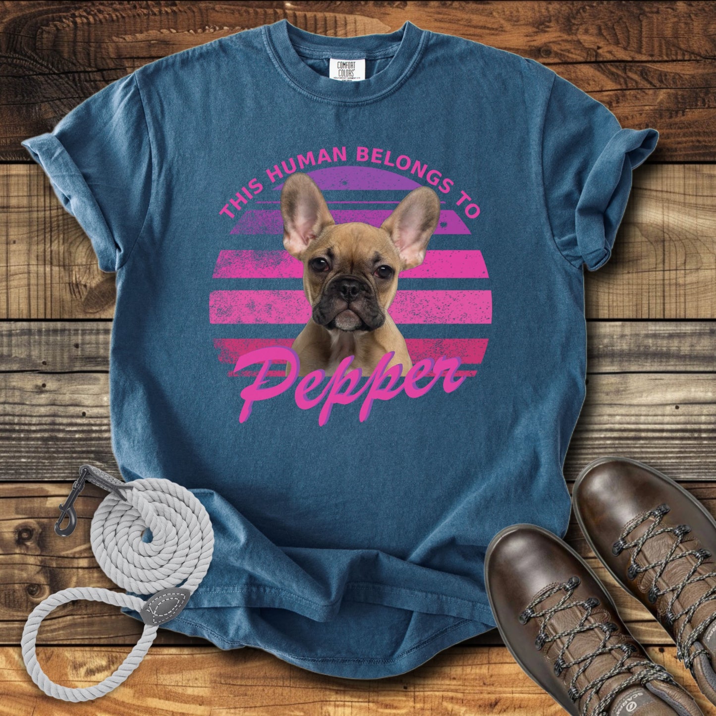 This Human Belongs To Me - Pink Sunset Personalized Dog T-Shirt