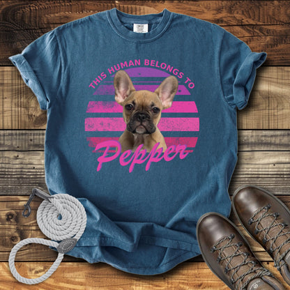 This Human Belongs To Me - Pink Sunset Personalized Dog T-Shirt