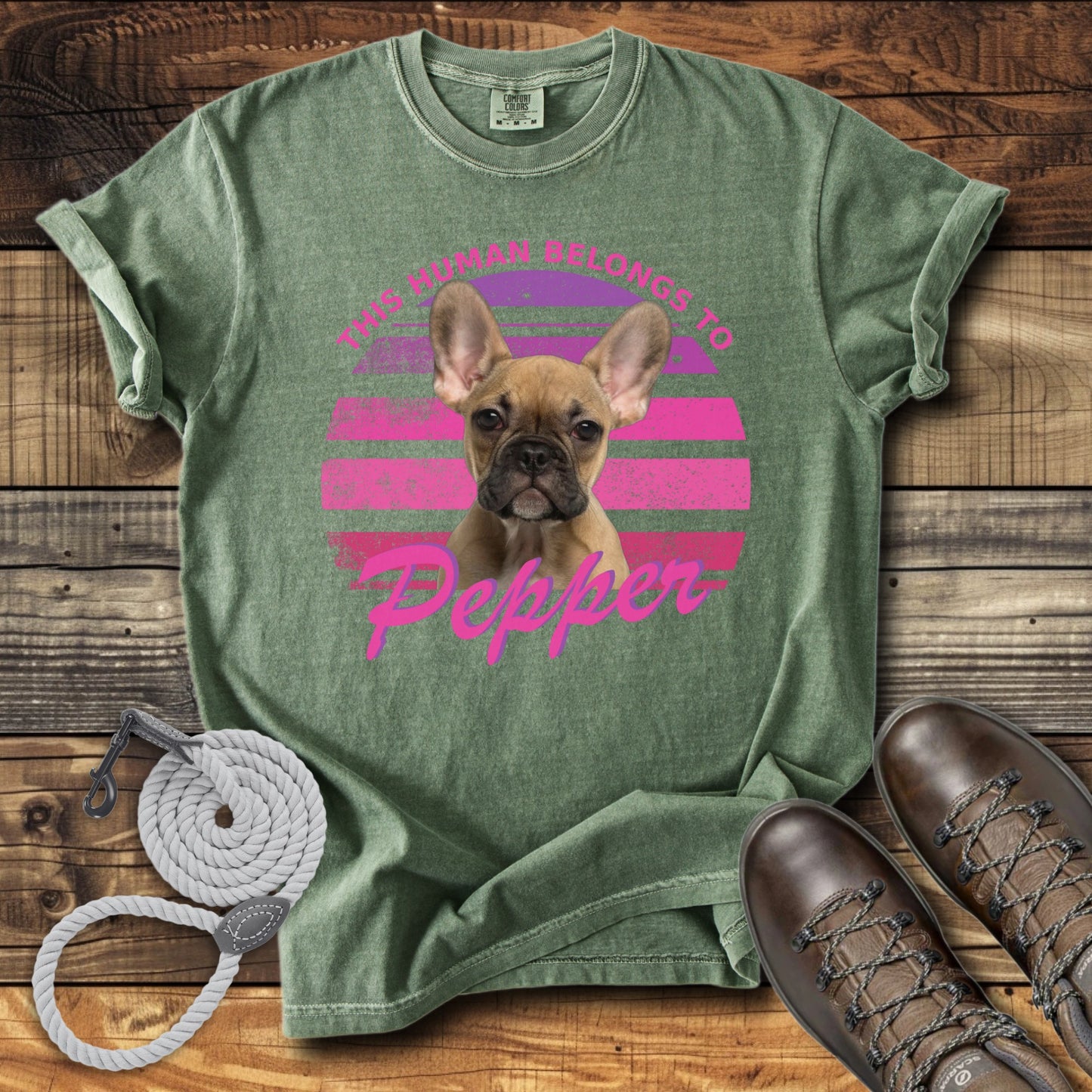 This Human Belongs To Me - Pink Sunset Personalized Dog T-Shirt