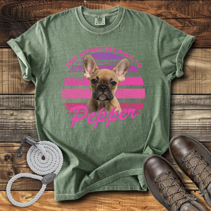 This Human Belongs To Me - Pink Sunset Personalized Dog T-Shirt