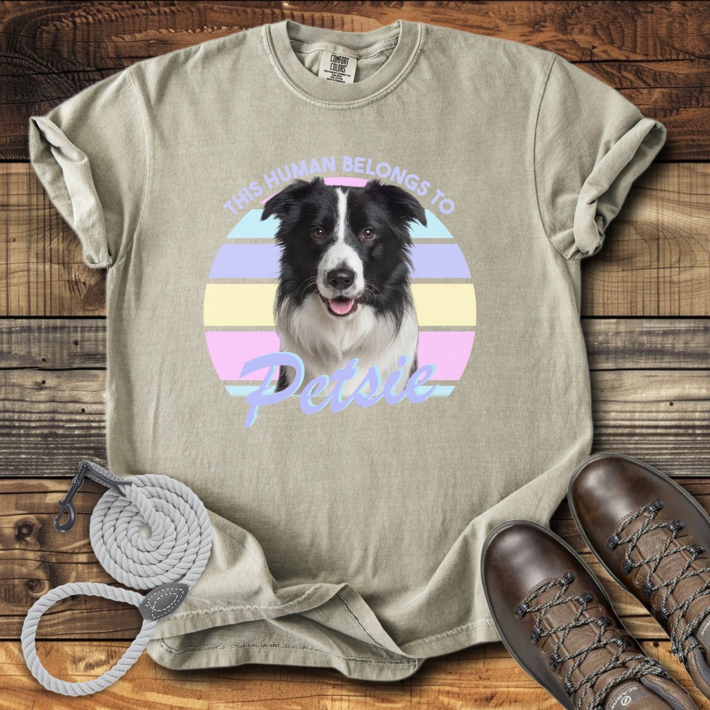 This Human Belongs To Me - Pastel Sunset Personalized Dog T-Shirt