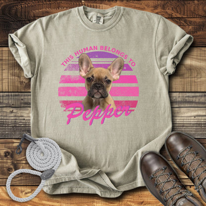 This Human Belongs To Me - Pink Sunset Personalized Dog T-Shirt