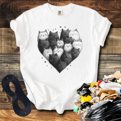 Black & White Cat Heart T-Shirt