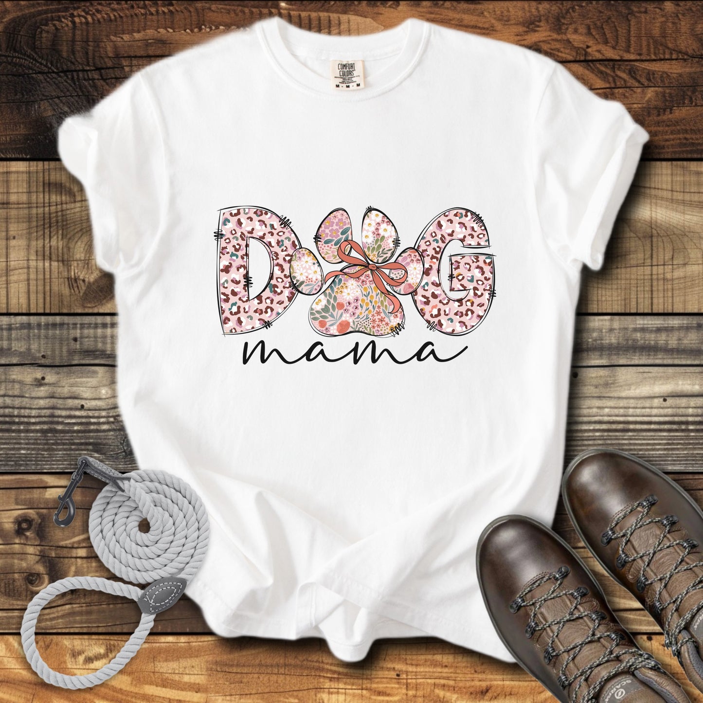 Dog Mama Pink Leopard & Wild Flowers T-Shirt