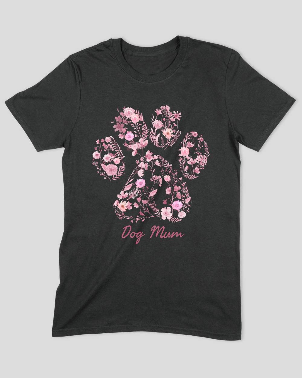 Pink Floral Paw Dog Mum T-Shirt