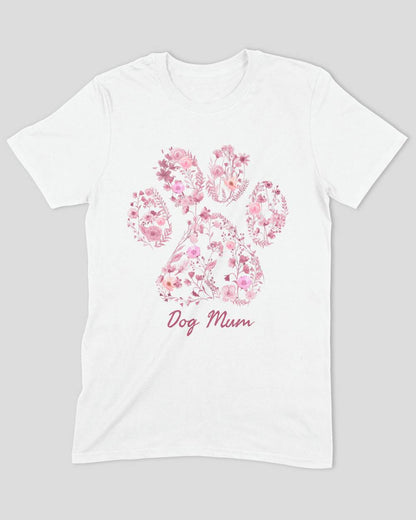 Pink Floral Paw Dog Mum T-Shirt